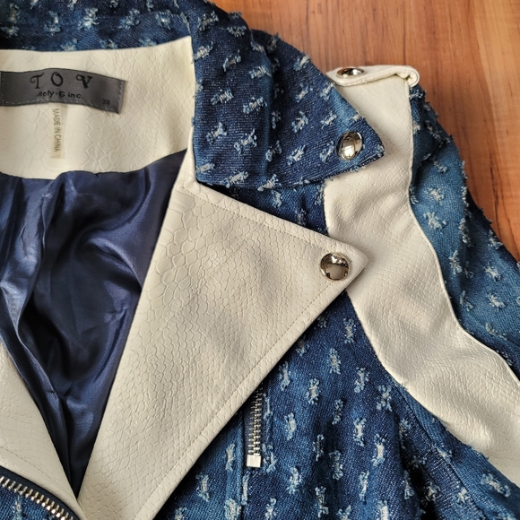 TOV Holy G Retro Denim Faux Snakeskin Leather Jacket - Picture 5 of 11